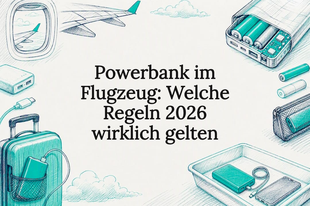 Dekorative Titelgrafik zu den Richtlinien für Powerbanks im Flugverkehr