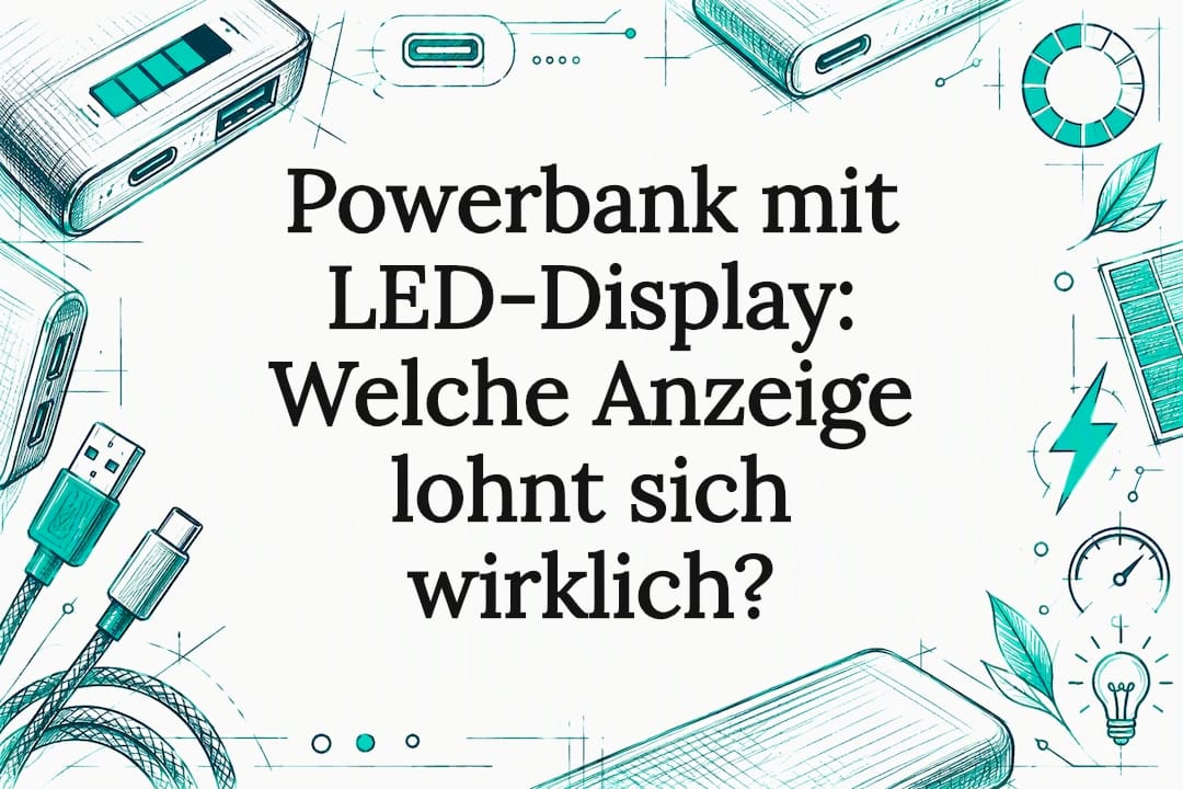 Dekorative Titelkarte mit LED-Powerbank-Illustration